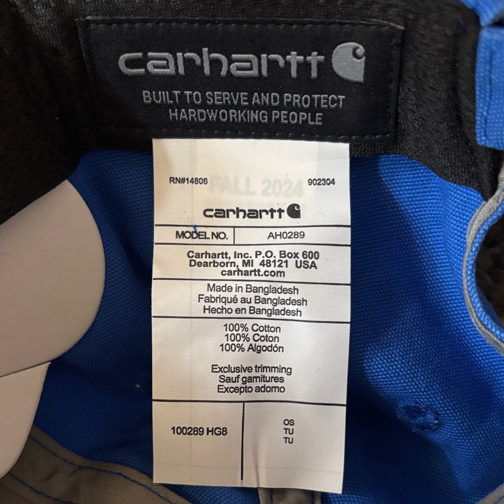 Carhartt Bright Blue Canvas Cap with Leather Logo Patch 100% Cotton Hardworking - Picture 6 of 6